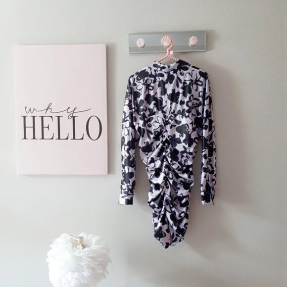 NWT Zara black & lilac floral print satin effect ruched dress, L - Picture 16 of 16